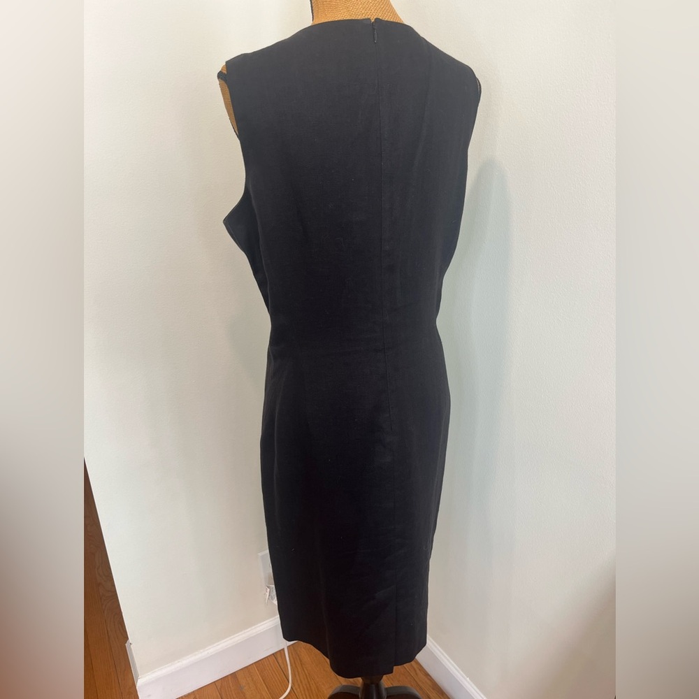 Talbots 100% Irish Linen Midi Sheath Dress Classic V-Neck Black Size 16 - Picture 7 of 16